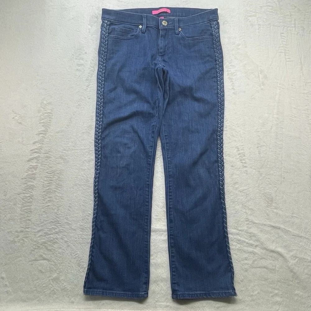 Lilly Pulitzer Jean Sz 8 (30x29) South Ocean‎ Braided Side Detail Low Rise Blue